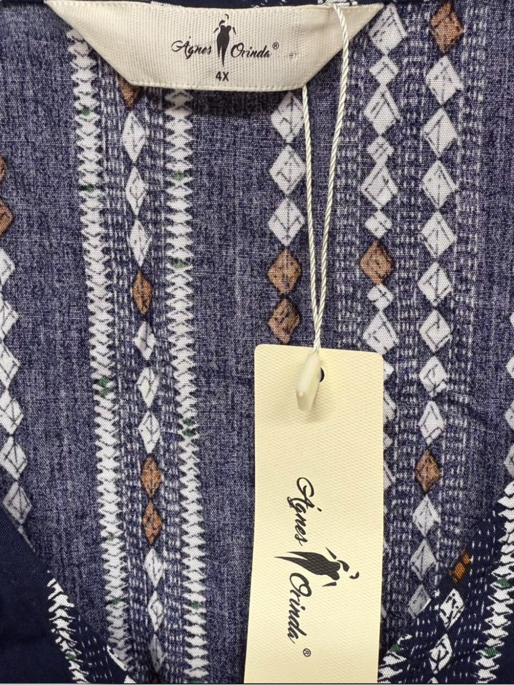 Agnes Orinda Plus Size 4X Geometric Peplum Blouse Navy Boho Wrap V-Neck NWT - Picture 2 of 7